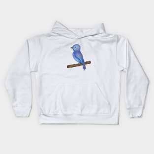 Cute blue bird on the branch Kids Hoodie